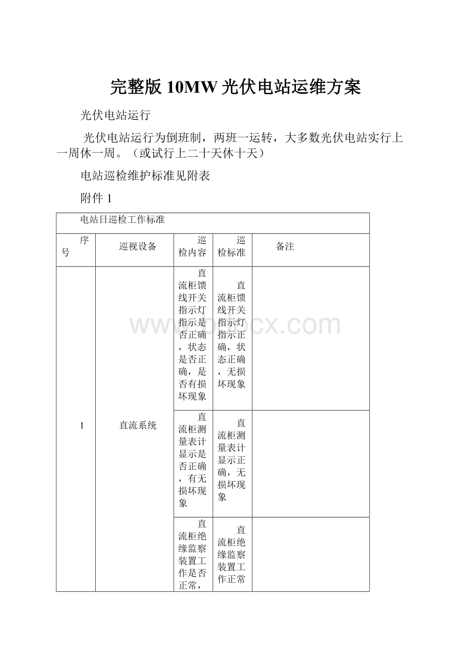 完整版10MW光伏电站运维方案.docx