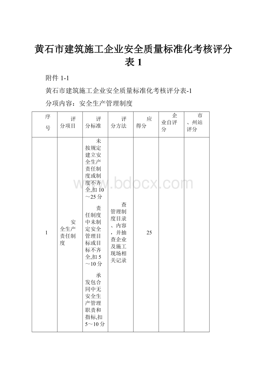 黄石市建筑施工企业安全质量标准化考核评分表1.docx