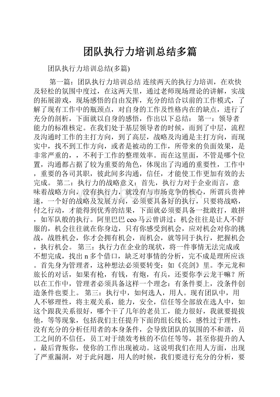 团队执行力培训总结多篇.docx_第1页