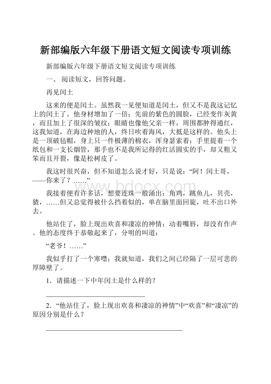 新部编版六年级下册语文短文阅读专项训练.docx