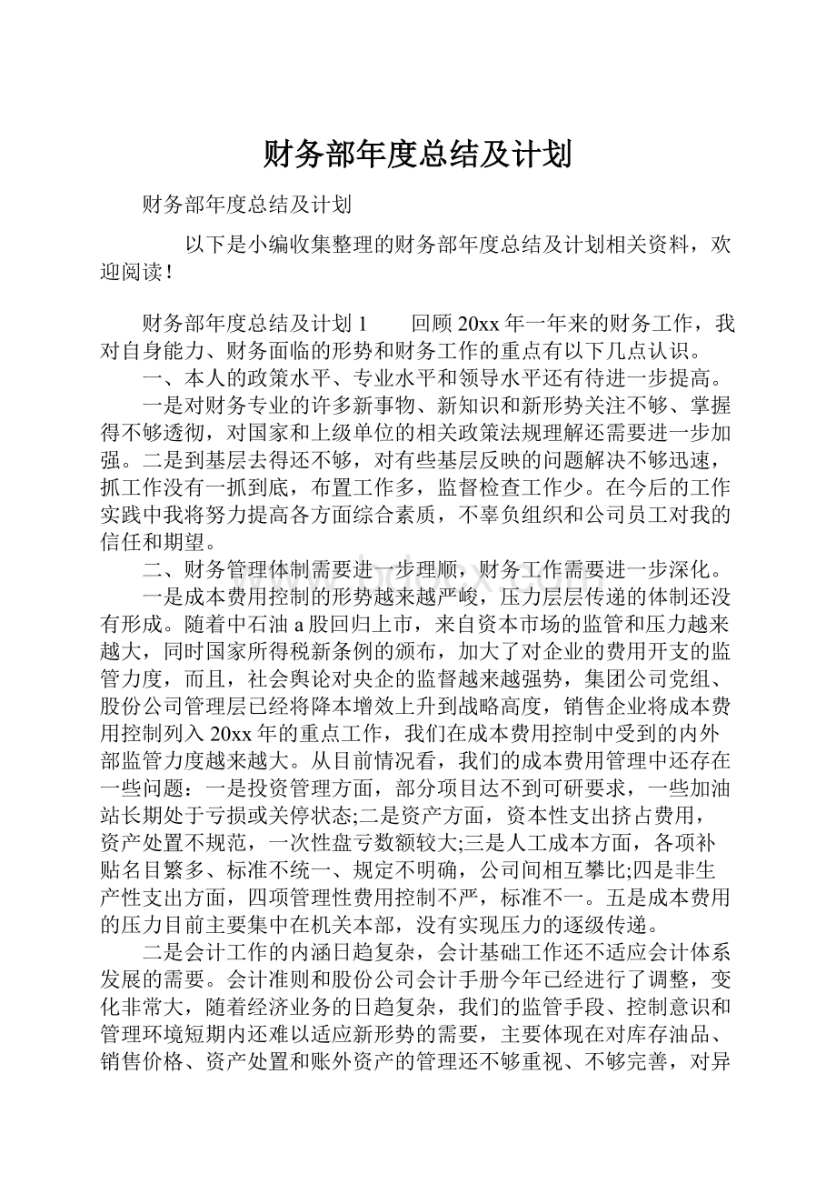 财务部年度总结及计划.docx