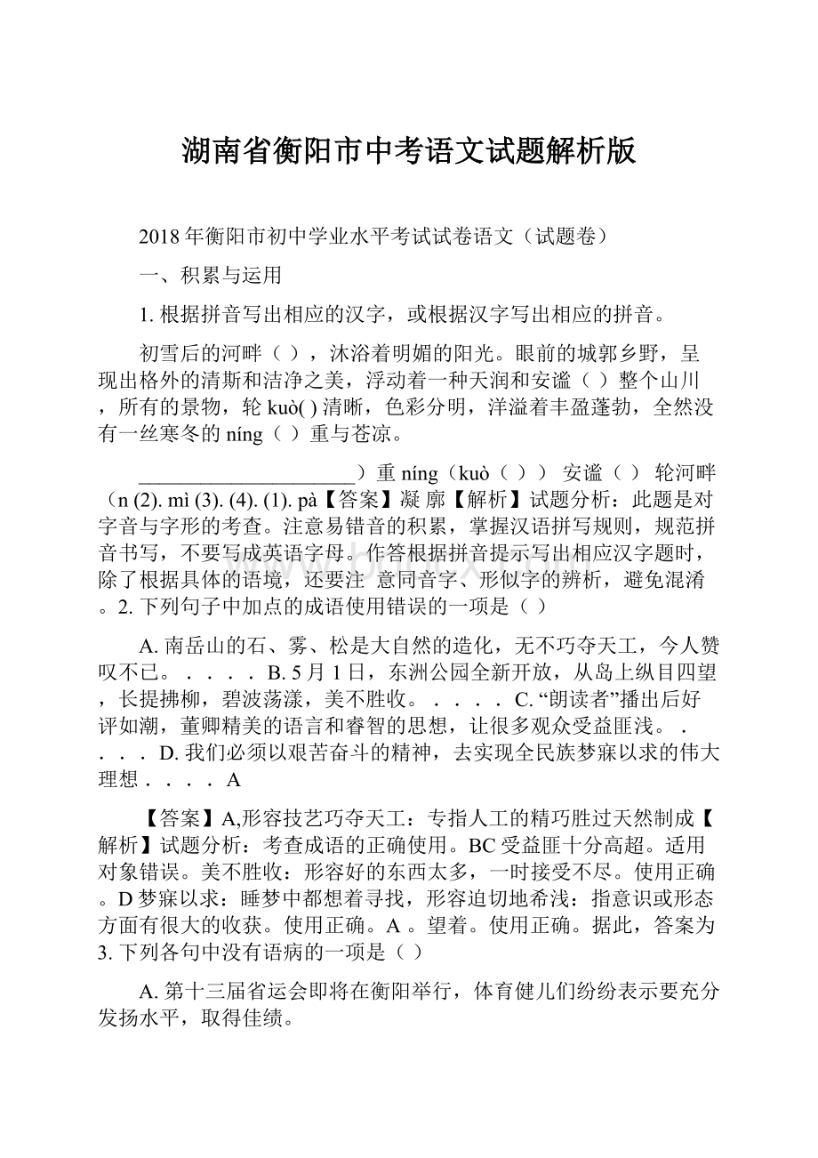 湖南省衡阳市中考语文试题解析版.docx_第1页