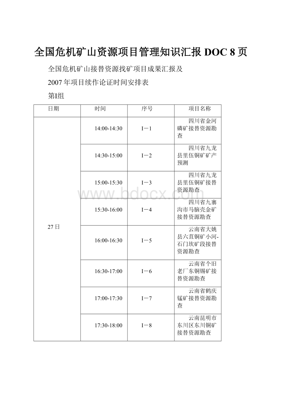 全国危机矿山资源项目管理知识汇报DOC 8页.docx