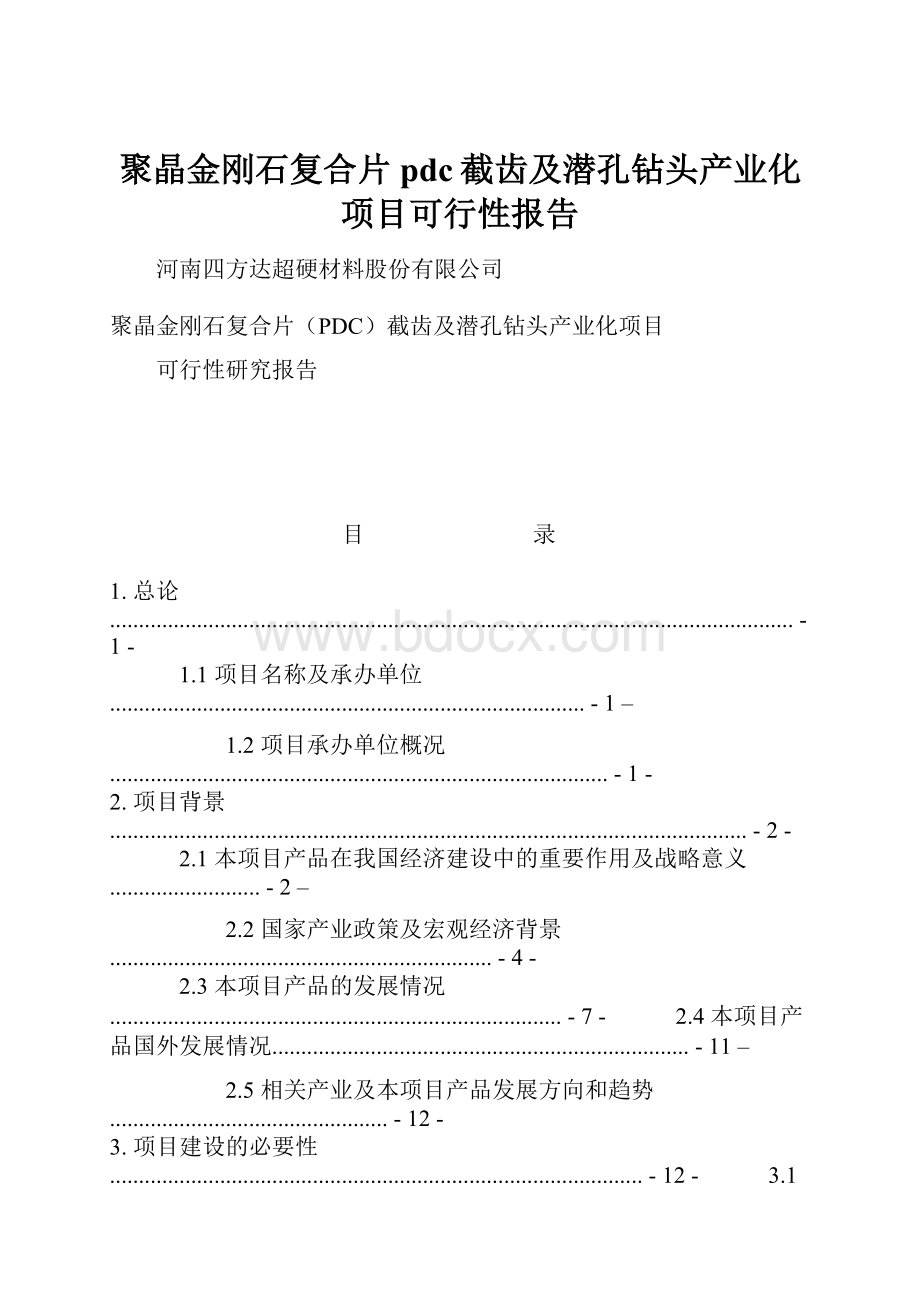 聚晶金刚石复合片pdc截齿及潜孔钻头产业化项目可行性报告.docx