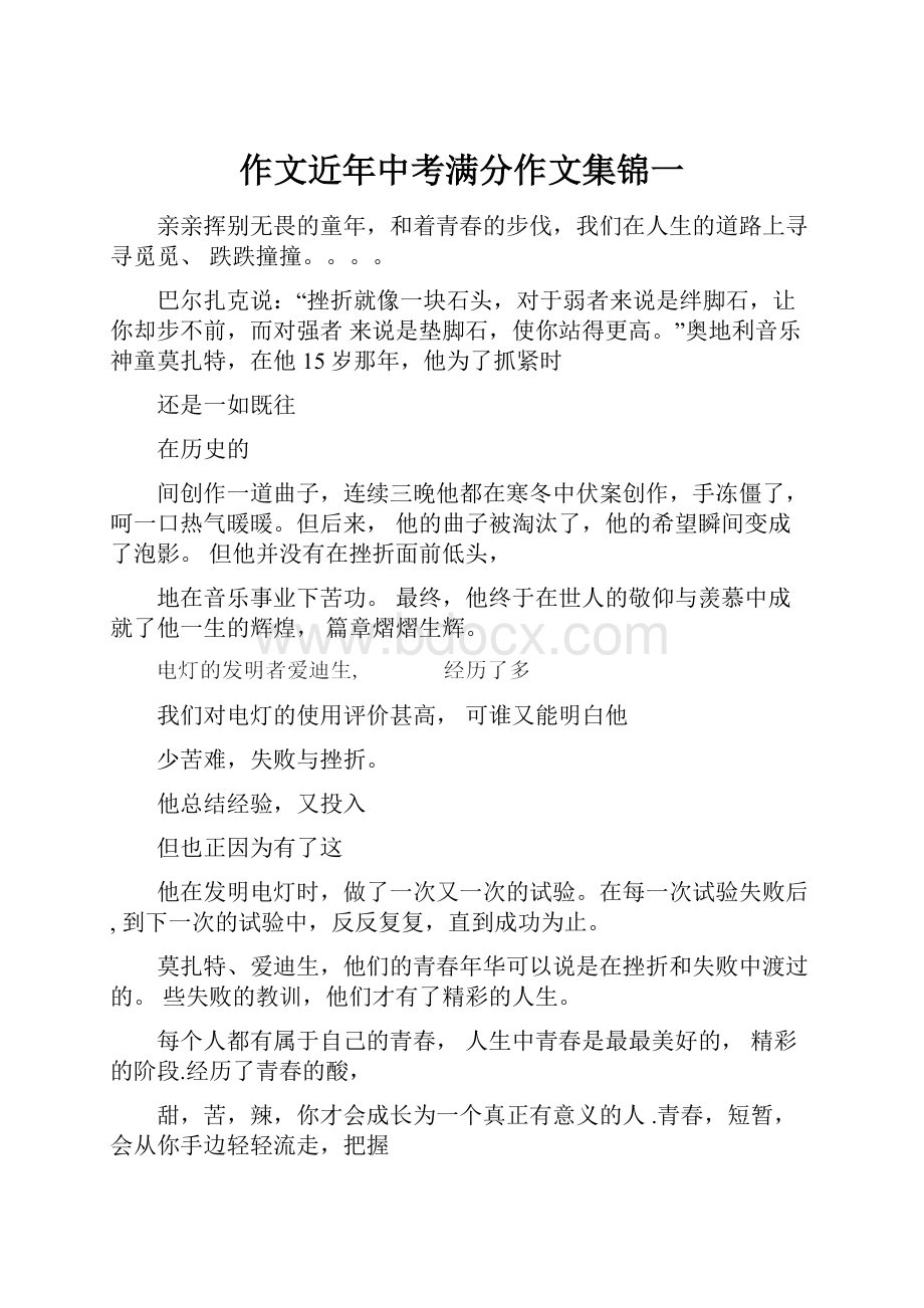 作文近年中考满分作文集锦一.docx_第1页