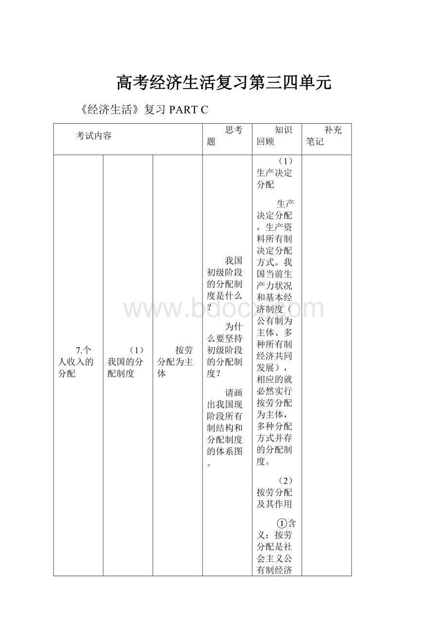 高考经济生活复习第三四单元.docx