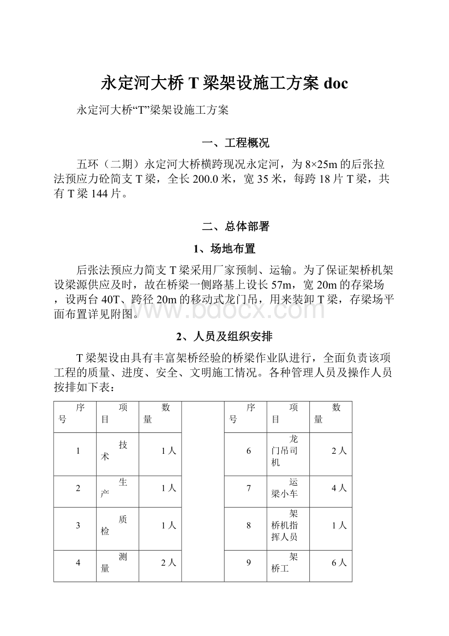 永定河大桥T梁架设施工方案doc.docx