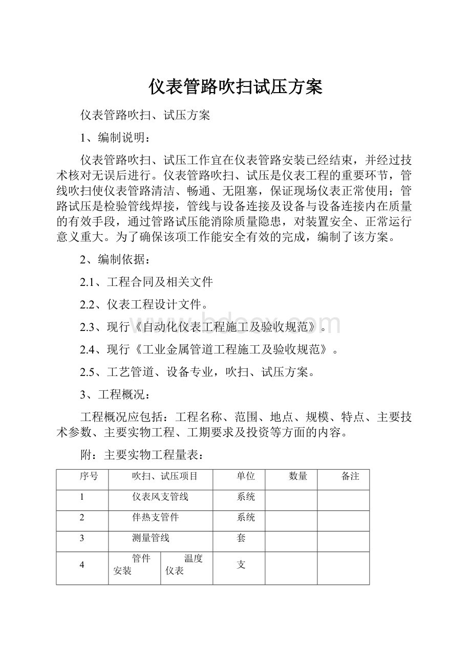 仪表管路吹扫试压方案.docx