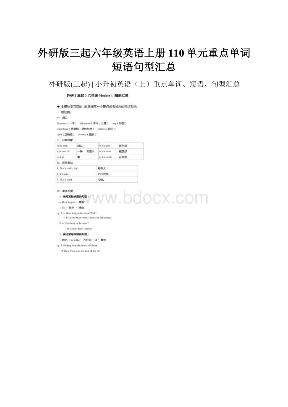 外研版三起六年级英语上册110单元重点单词短语句型汇总.docx