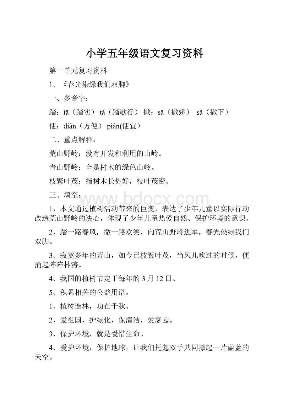 小学五年级语文复习资料.docx