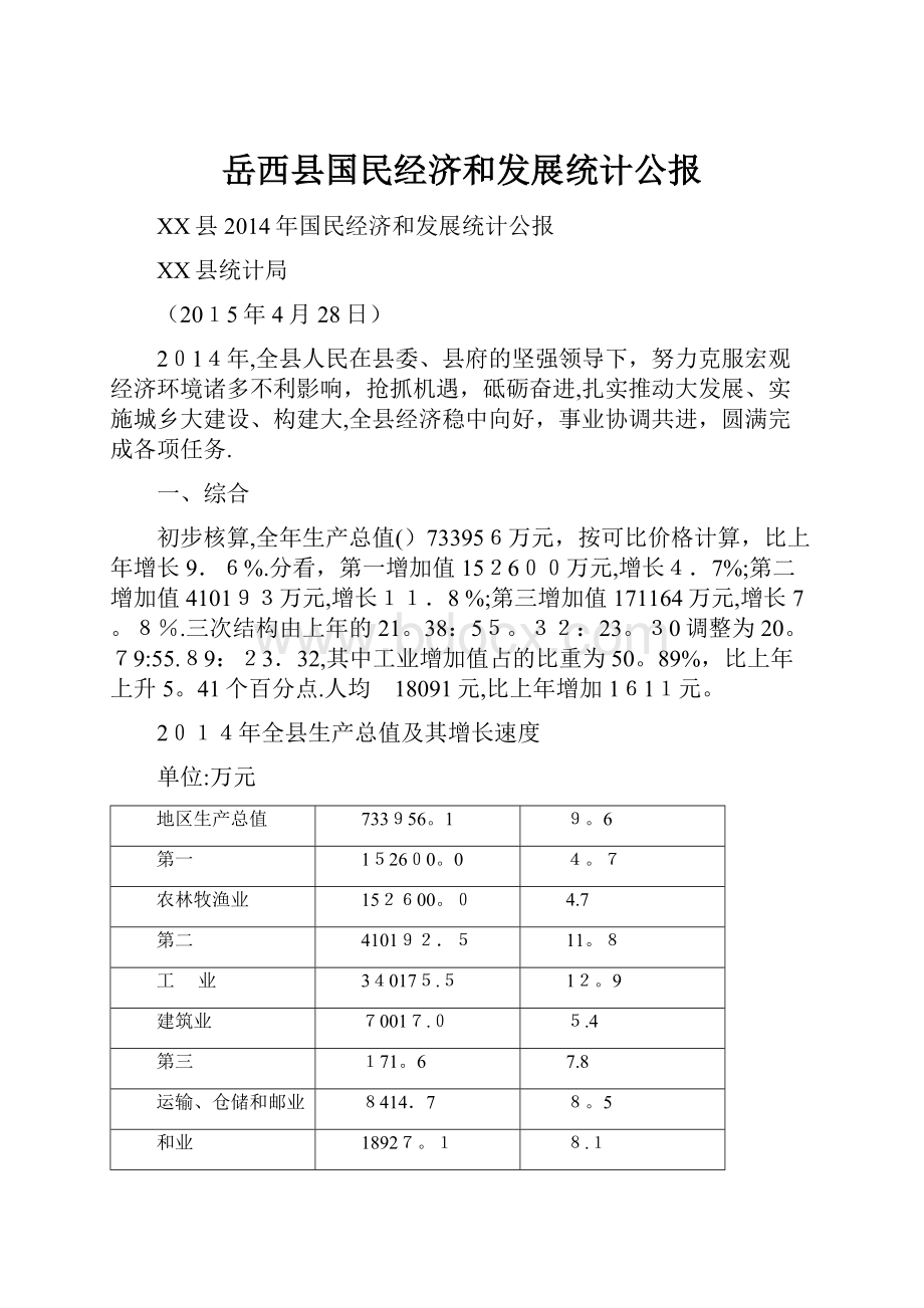 岳西县国民经济和发展统计公报.docx