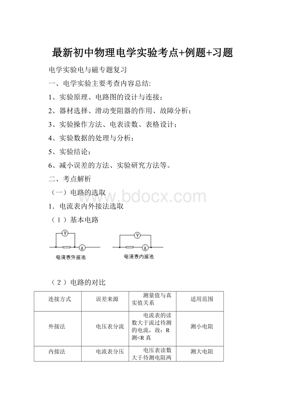 最新初中物理电学实验考点+例题+习题.docx