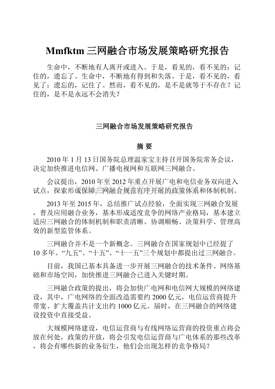 Mmfktm三网融合市场发展策略研究报告.docx