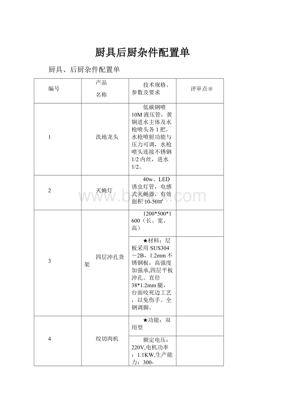 厨具后厨杂件配置单.docx