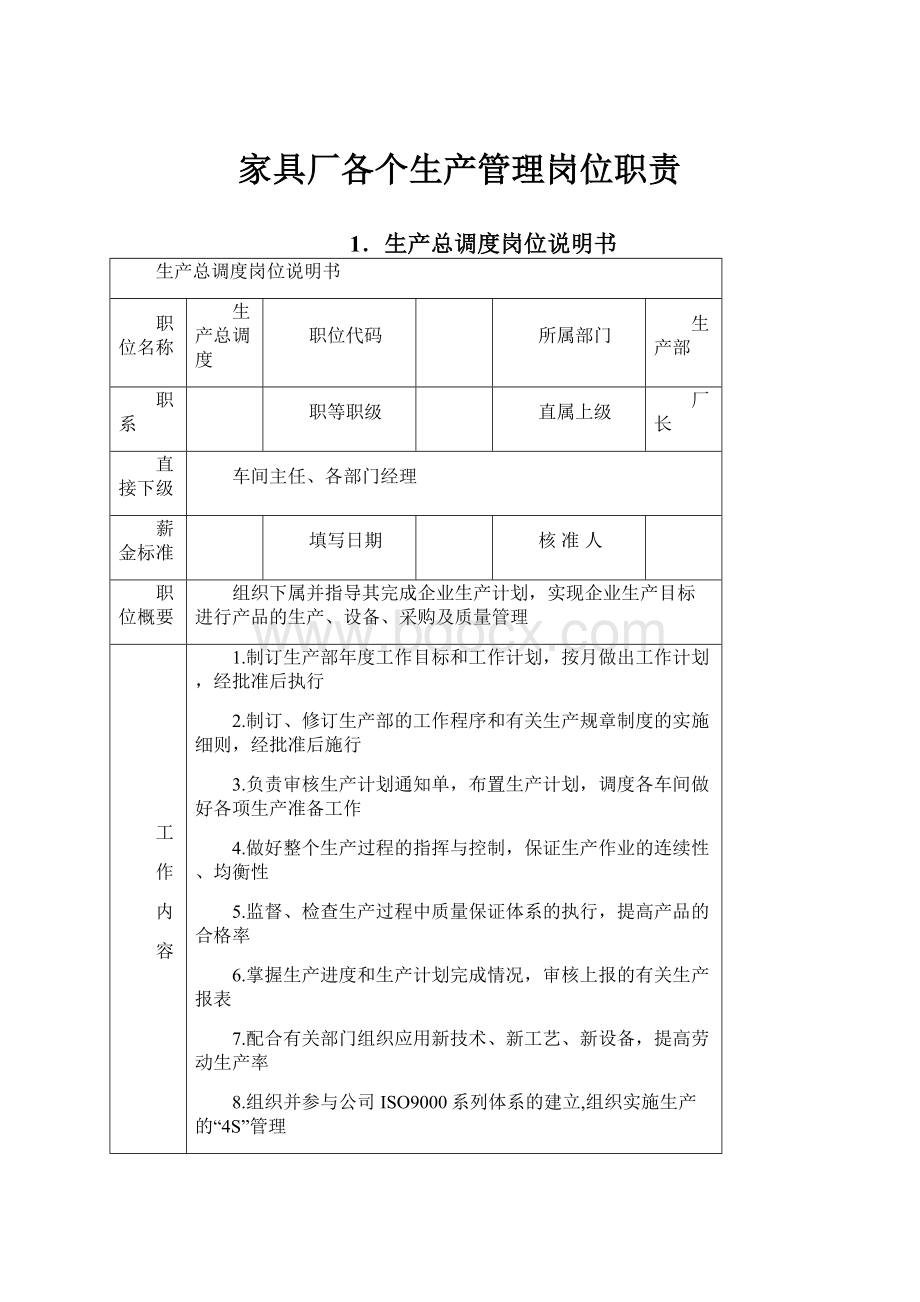 家具厂各个生产管理岗位职责.docx