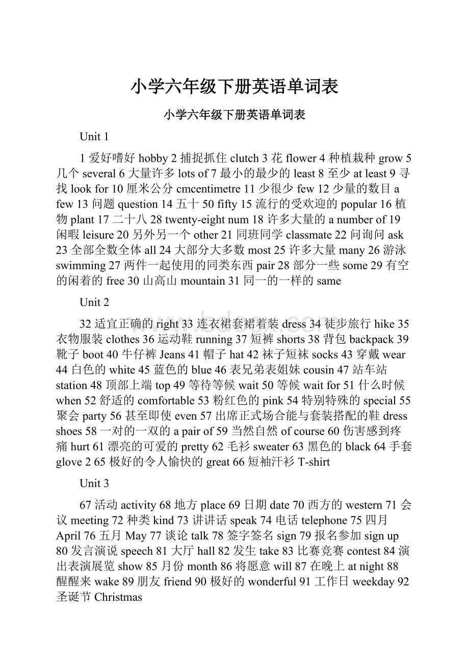 小学六年级下册英语单词表.docx