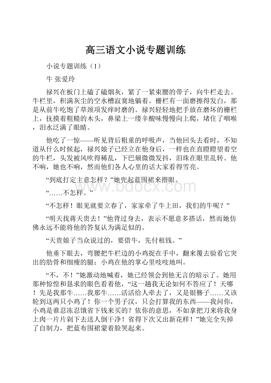 高三语文小说专题训练.docx