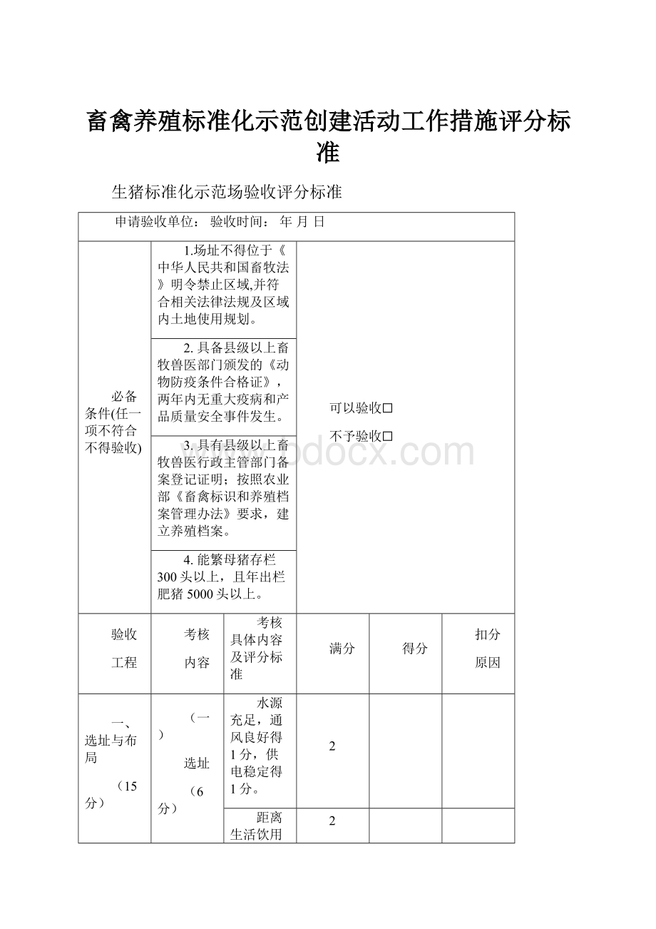 畜禽养殖标准化示范创建活动工作措施评分标准.docx