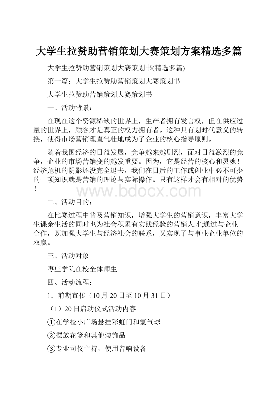 大学生拉赞助营销策划大赛策划方案精选多篇.docx_第1页