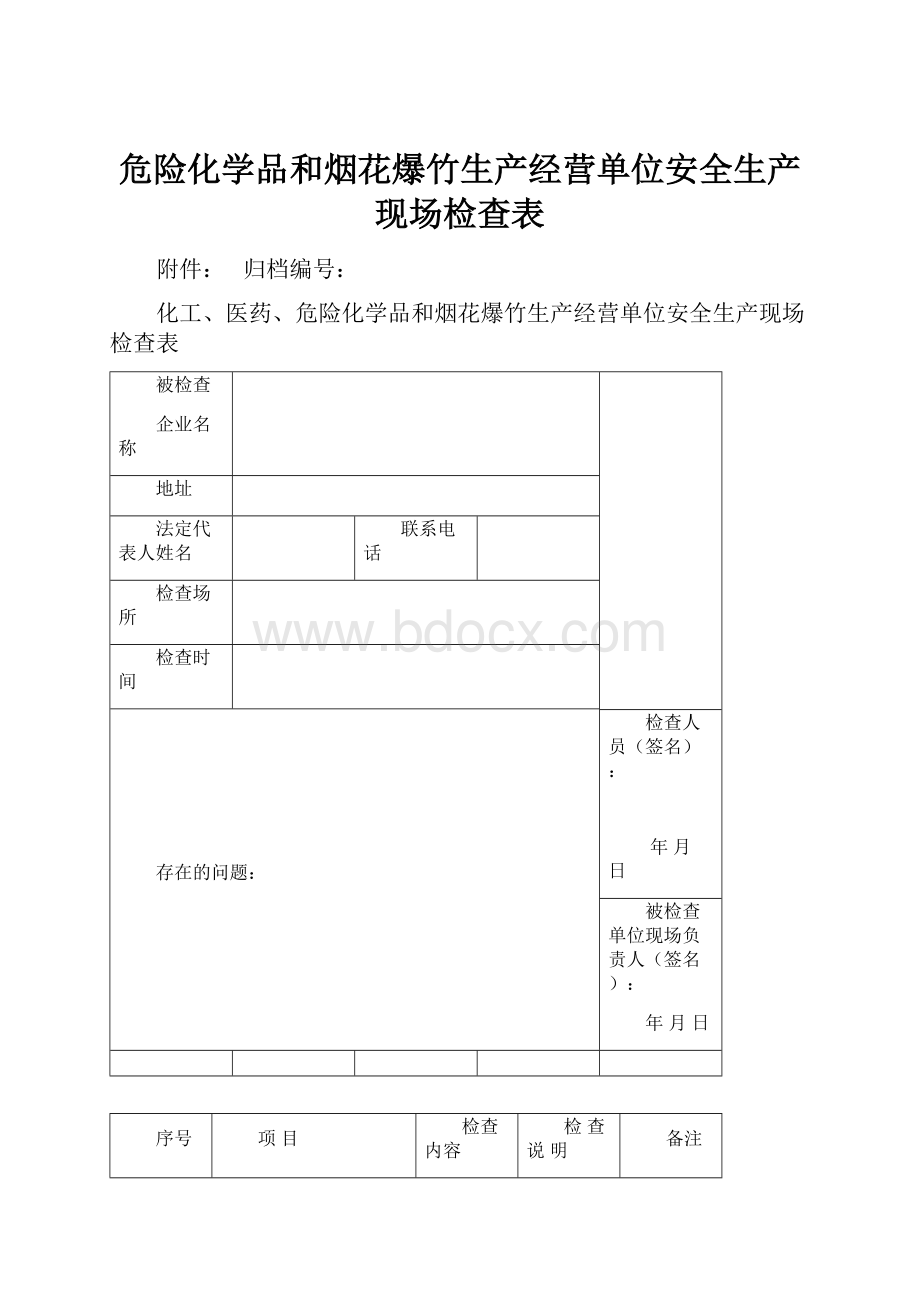 危险化学品和烟花爆竹生产经营单位安全生产现场检查表.docx