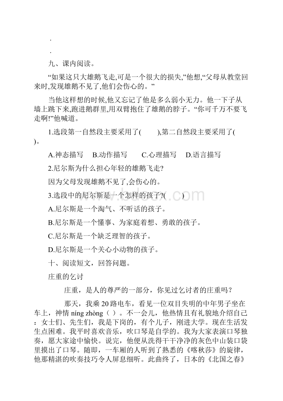 新教材部编版六年级语文下册同步练习6骑鹅旅行记有答案.docx_第3页