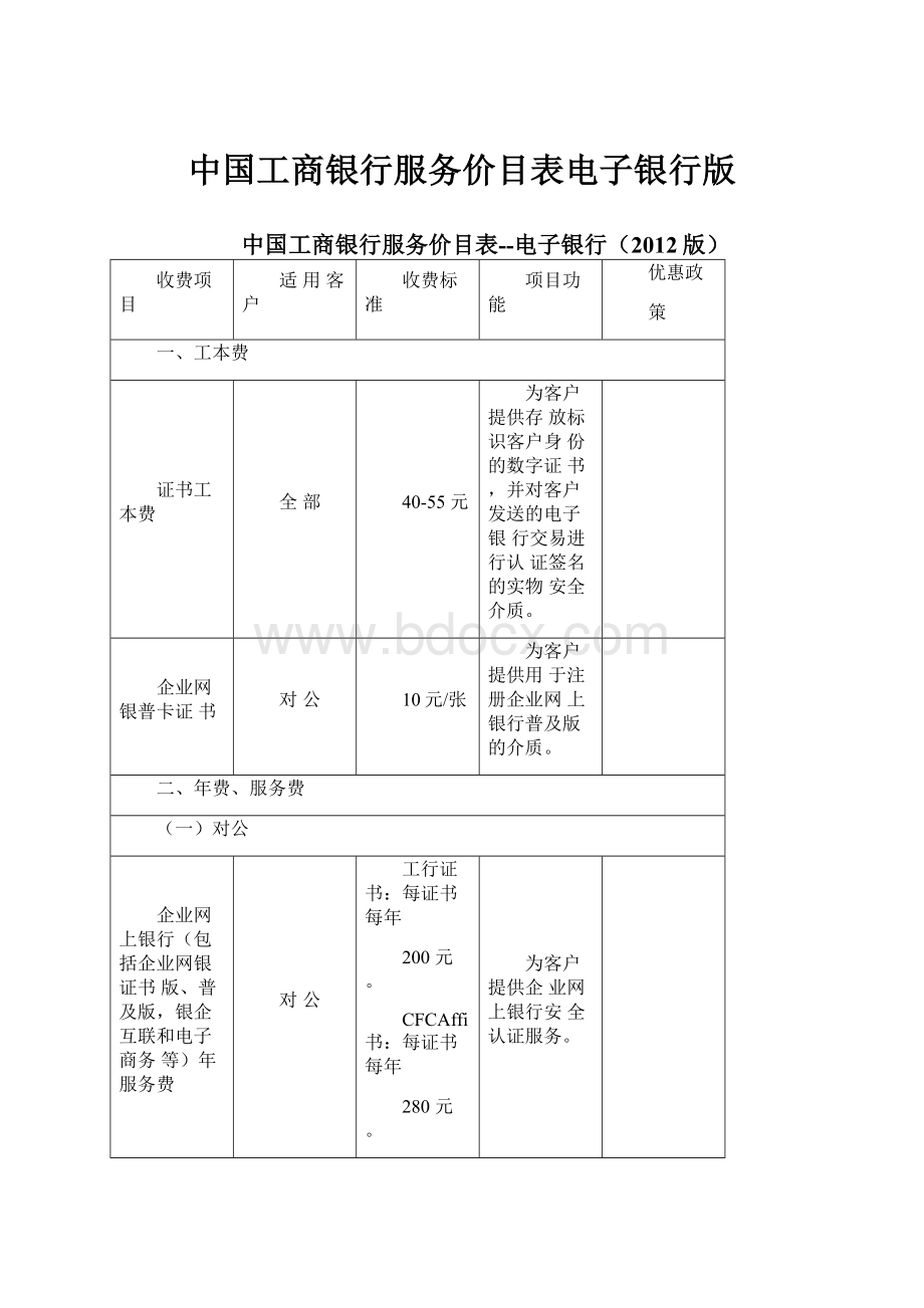 中国工商银行服务价目表电子银行版.docx_第1页