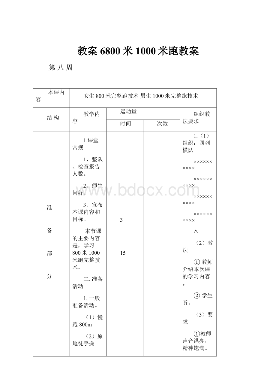 教案6800米1000米跑教案.docx