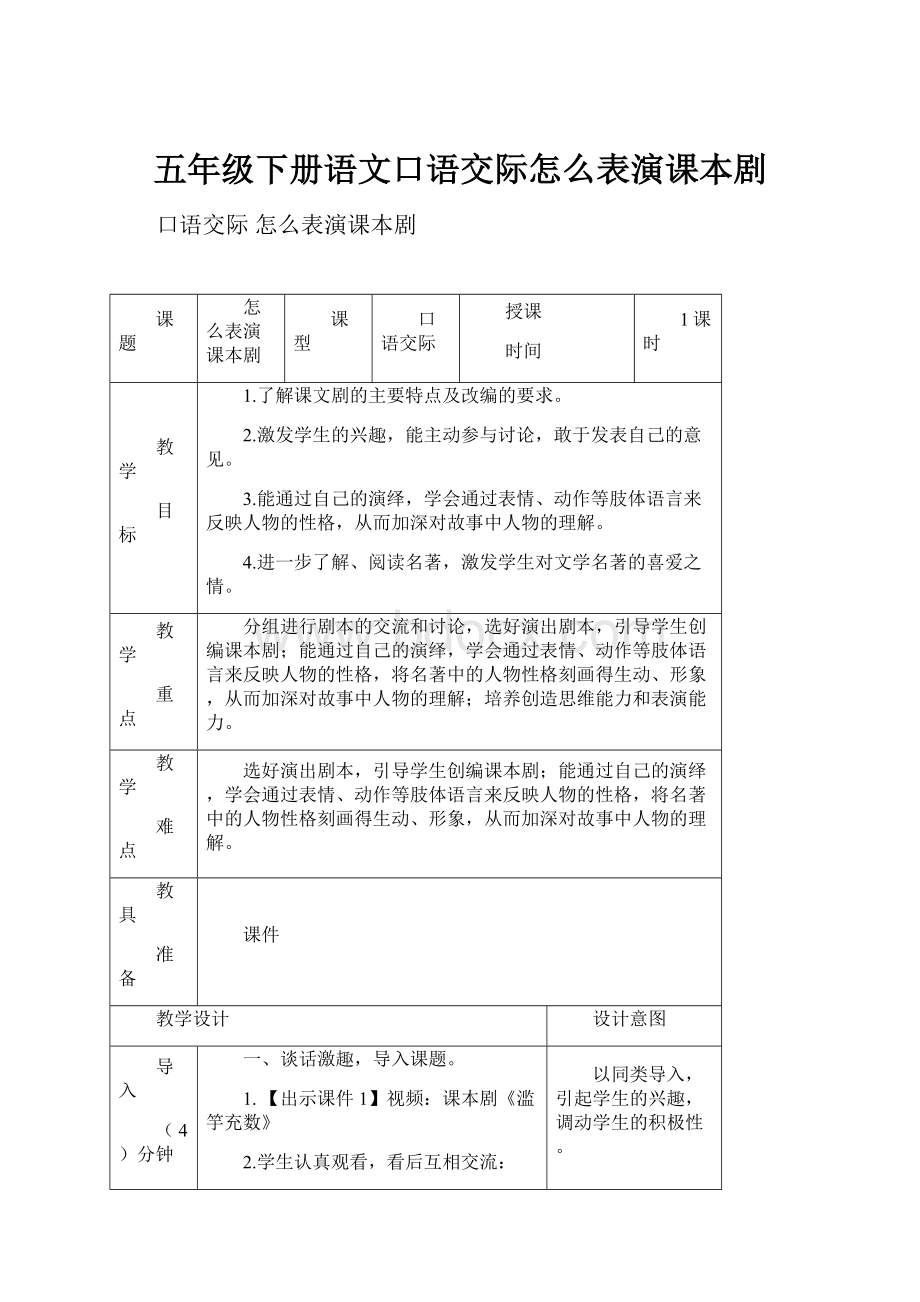 五年级下册语文口语交际怎么表演课本剧.docx_第1页