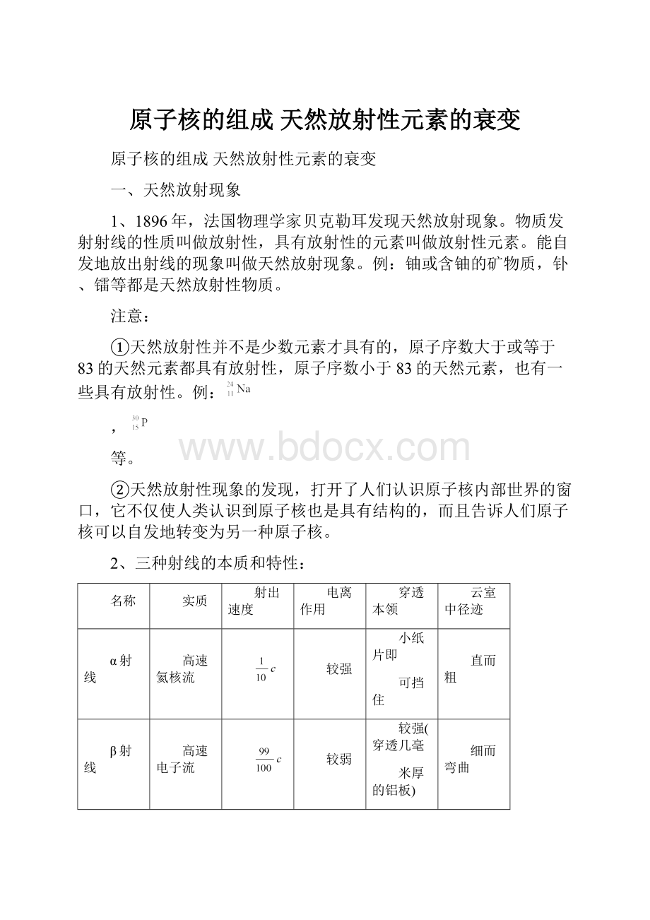 原子核的组成 天然放射性元素的衰变.docx_第1页