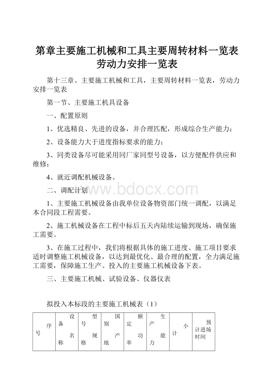 第章主要施工机械和工具主要周转材料一览表劳动力安排一览表.docx