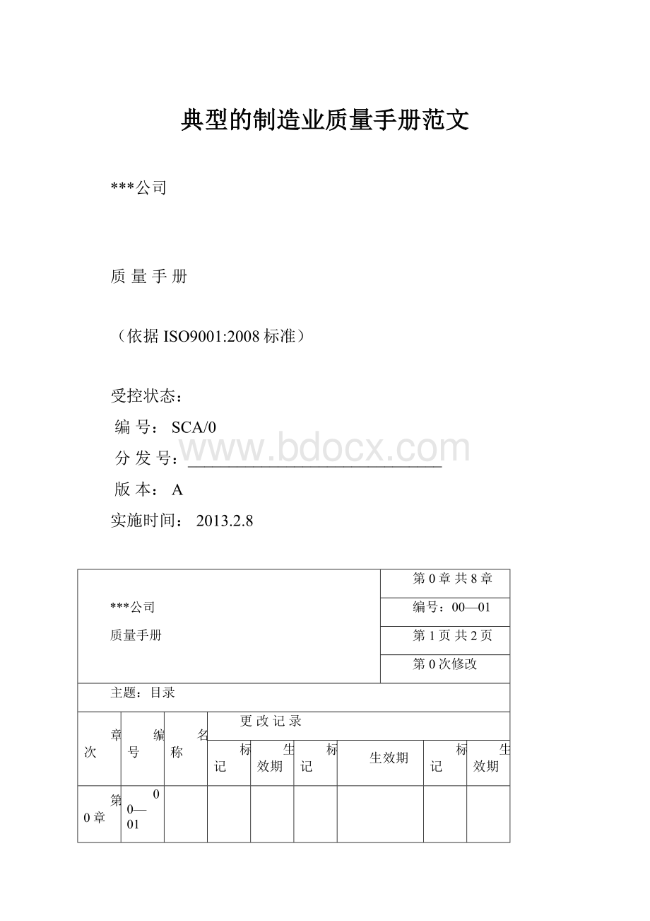 典型的制造业质量手册范文.docx