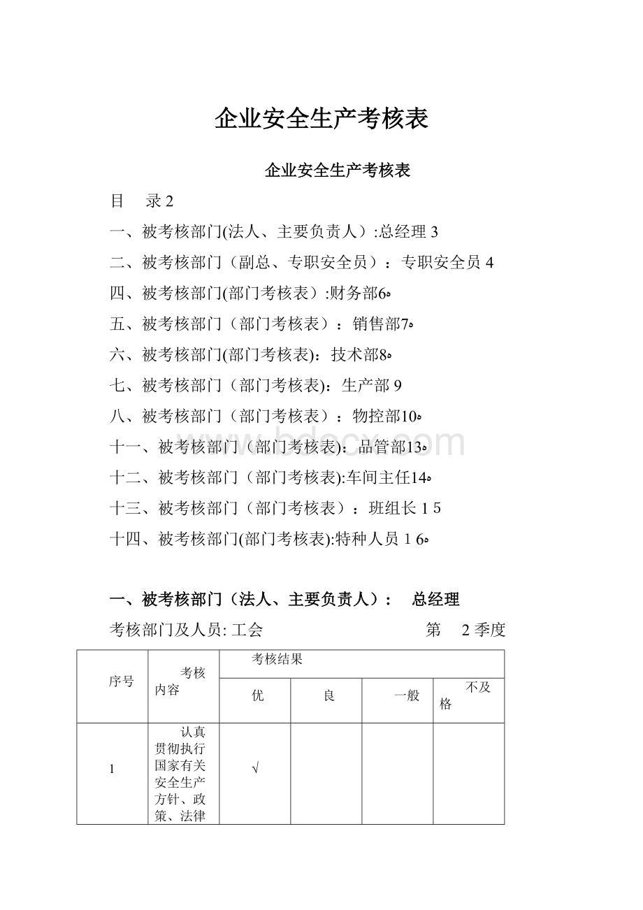 企业安全生产考核表.docx