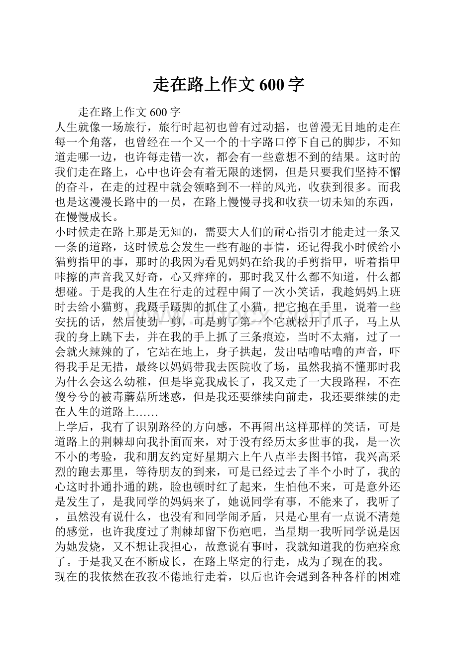 走在路上作文600字.docx