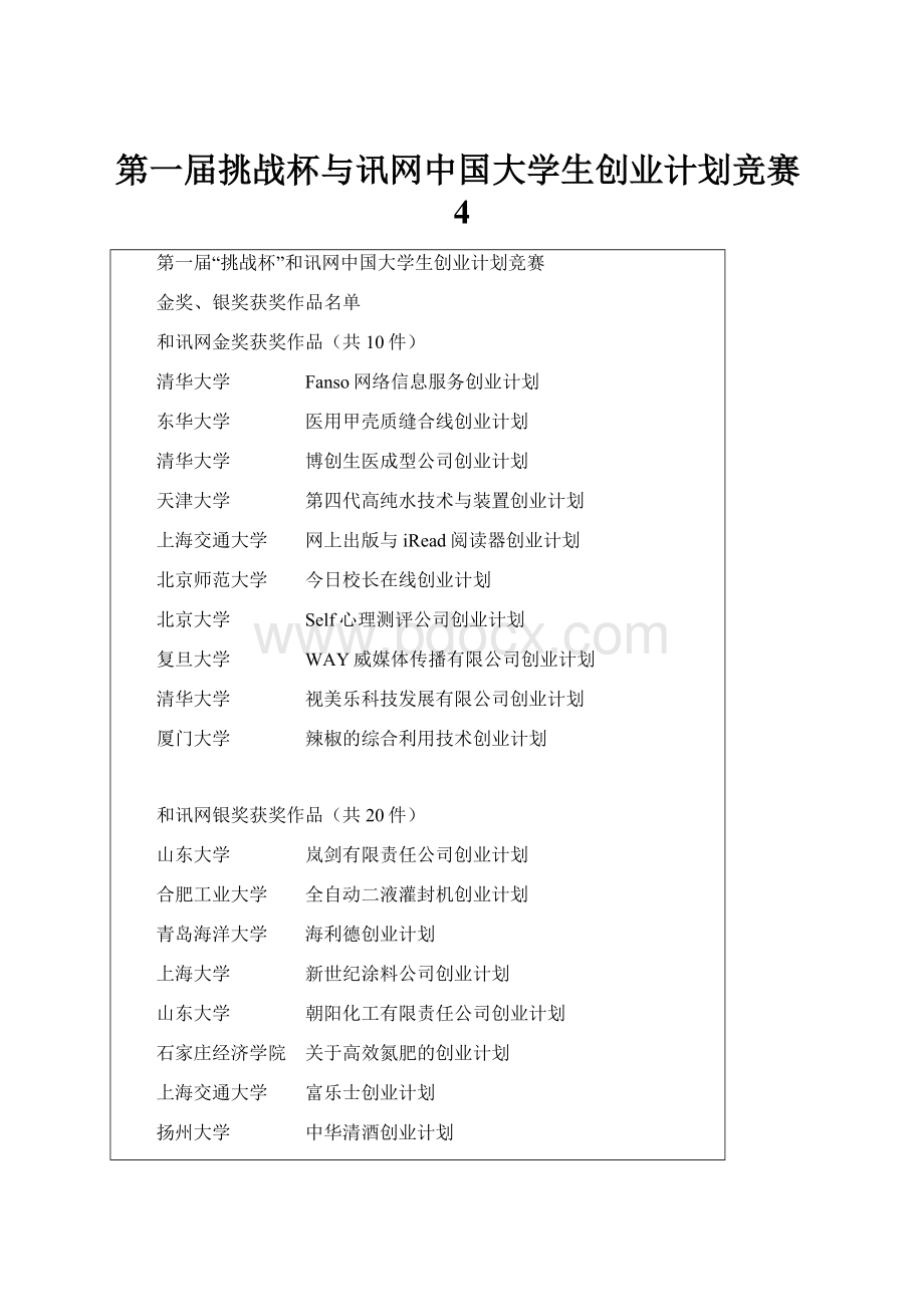 第一届挑战杯与讯网中国大学生创业计划竞赛4.docx