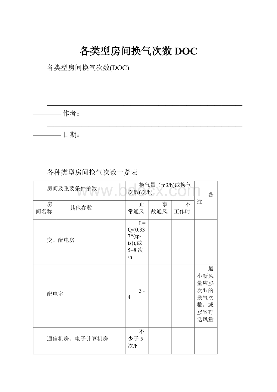 各类型房间换气次数DOC.docx