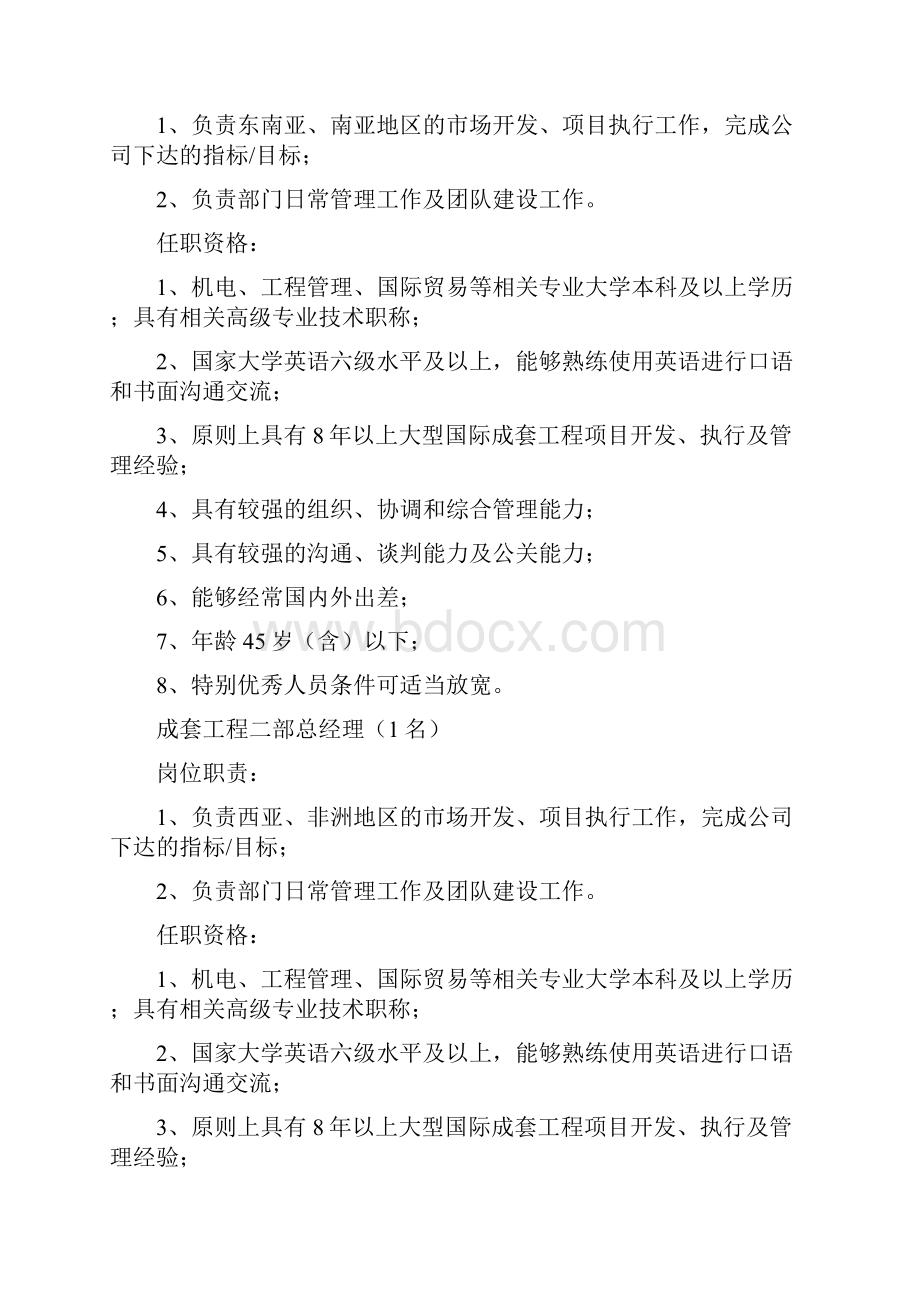 中工国际公开竞聘岗位职责及任职资格要求.docx_第2页