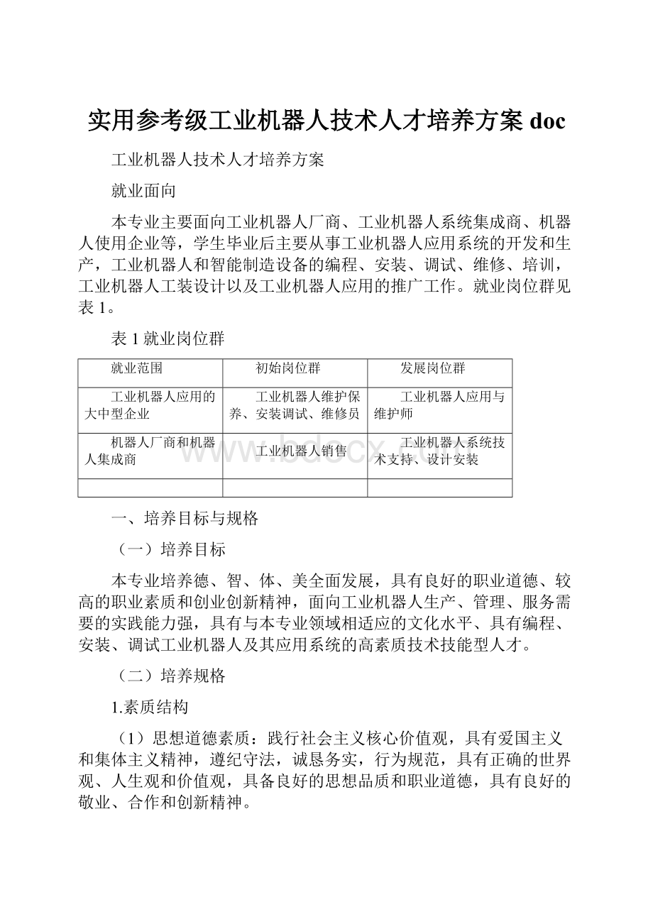 实用参考级工业机器人技术人才培养方案doc.docx