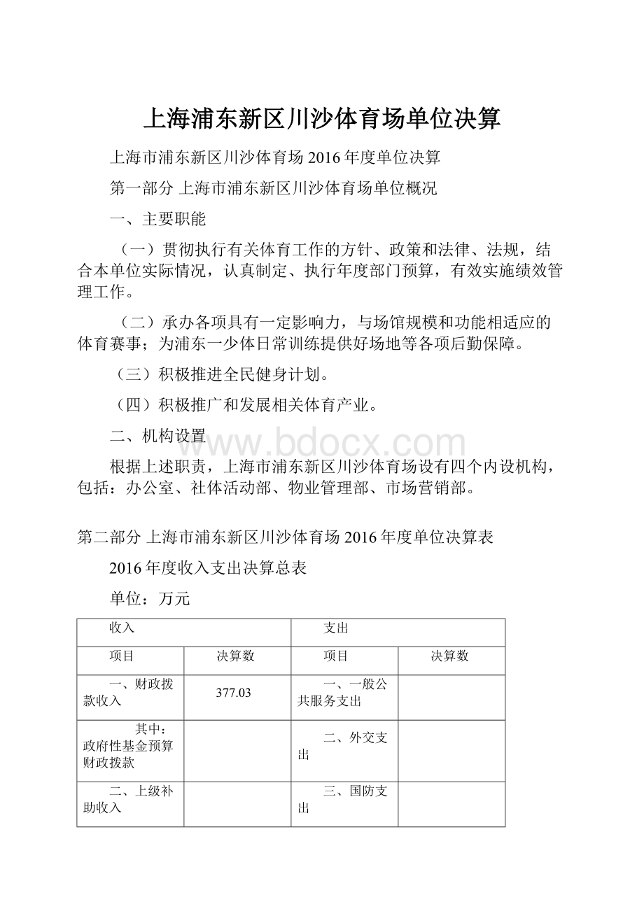 上海浦东新区川沙体育场单位决算.docx