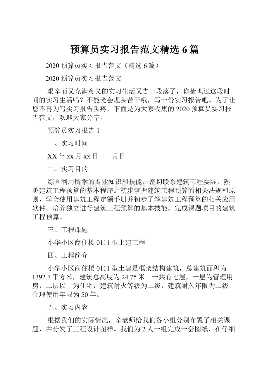 预算员实习报告范文精选6篇.docx