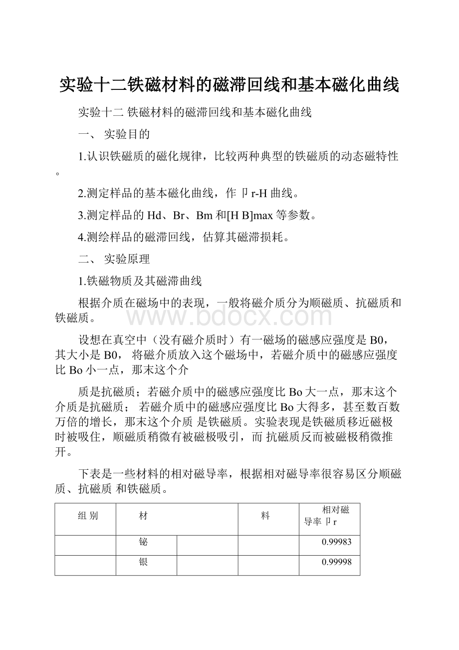 实验十二铁磁材料的磁滞回线和基本磁化曲线.docx_第1页