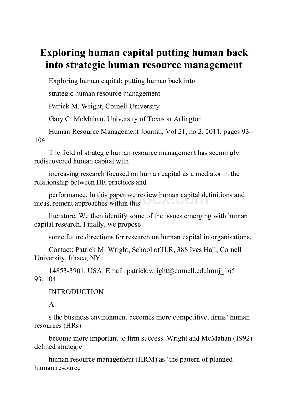 Exploring human capital putting human back into strategic human resource management.docx