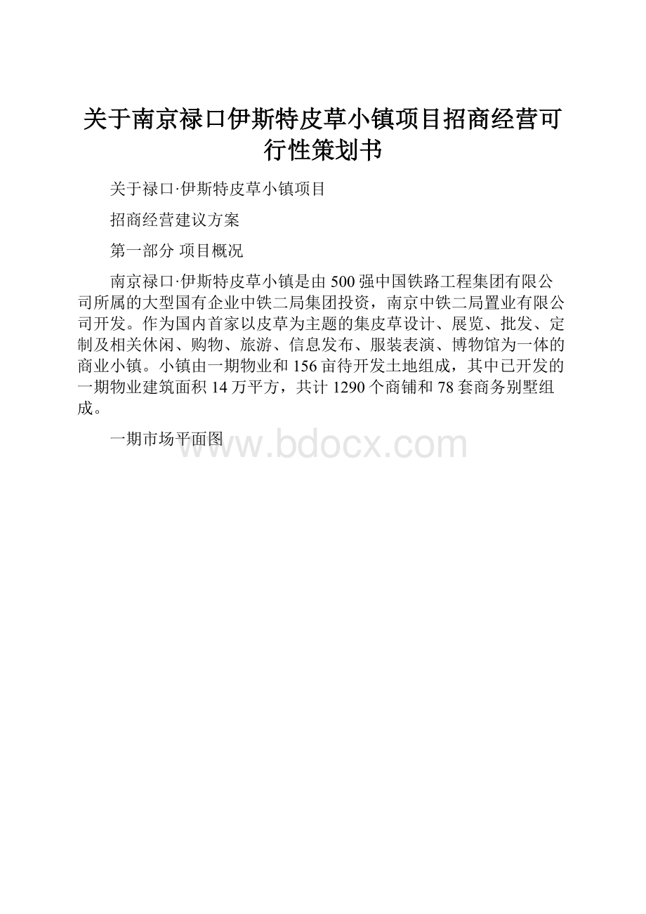 关于南京禄口伊斯特皮草小镇项目招商经营可行性策划书.docx