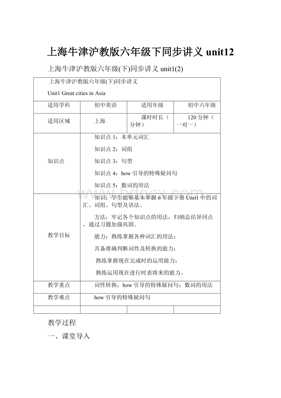 上海牛津沪教版六年级下同步讲义unit12.docx