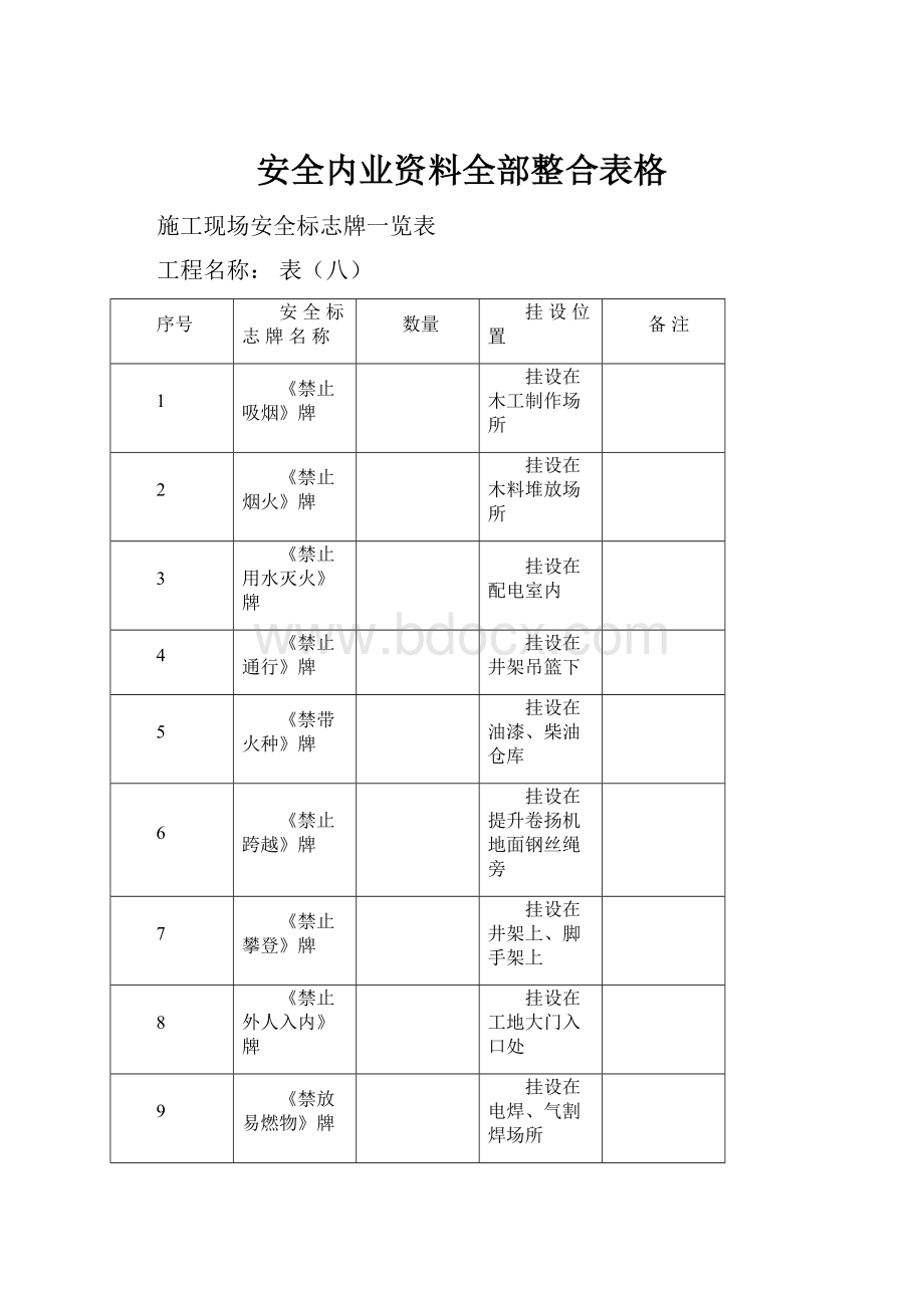 安全内业资料全部整合表格.docx