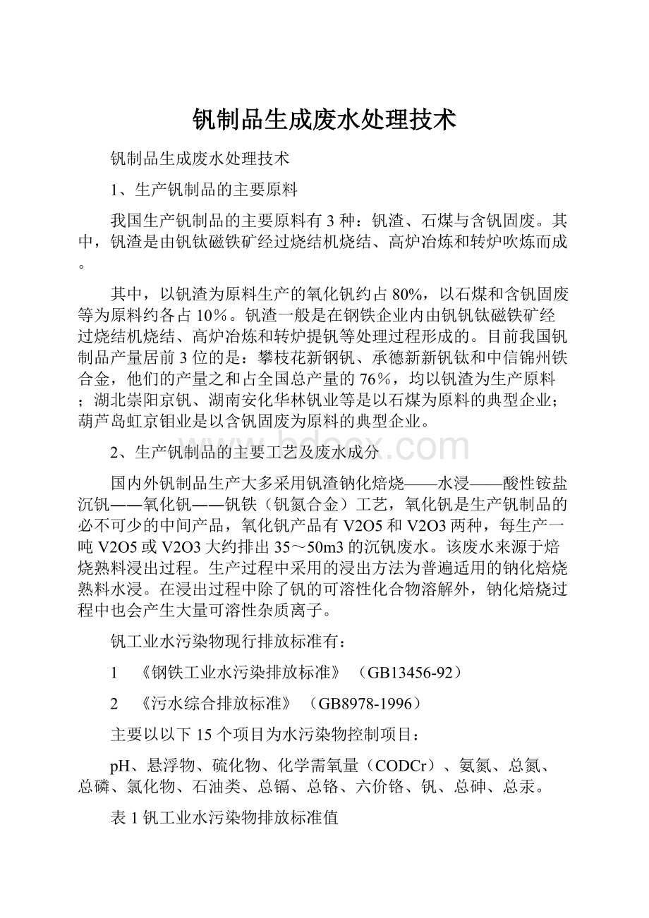 钒制品生成废水处理技术.docx