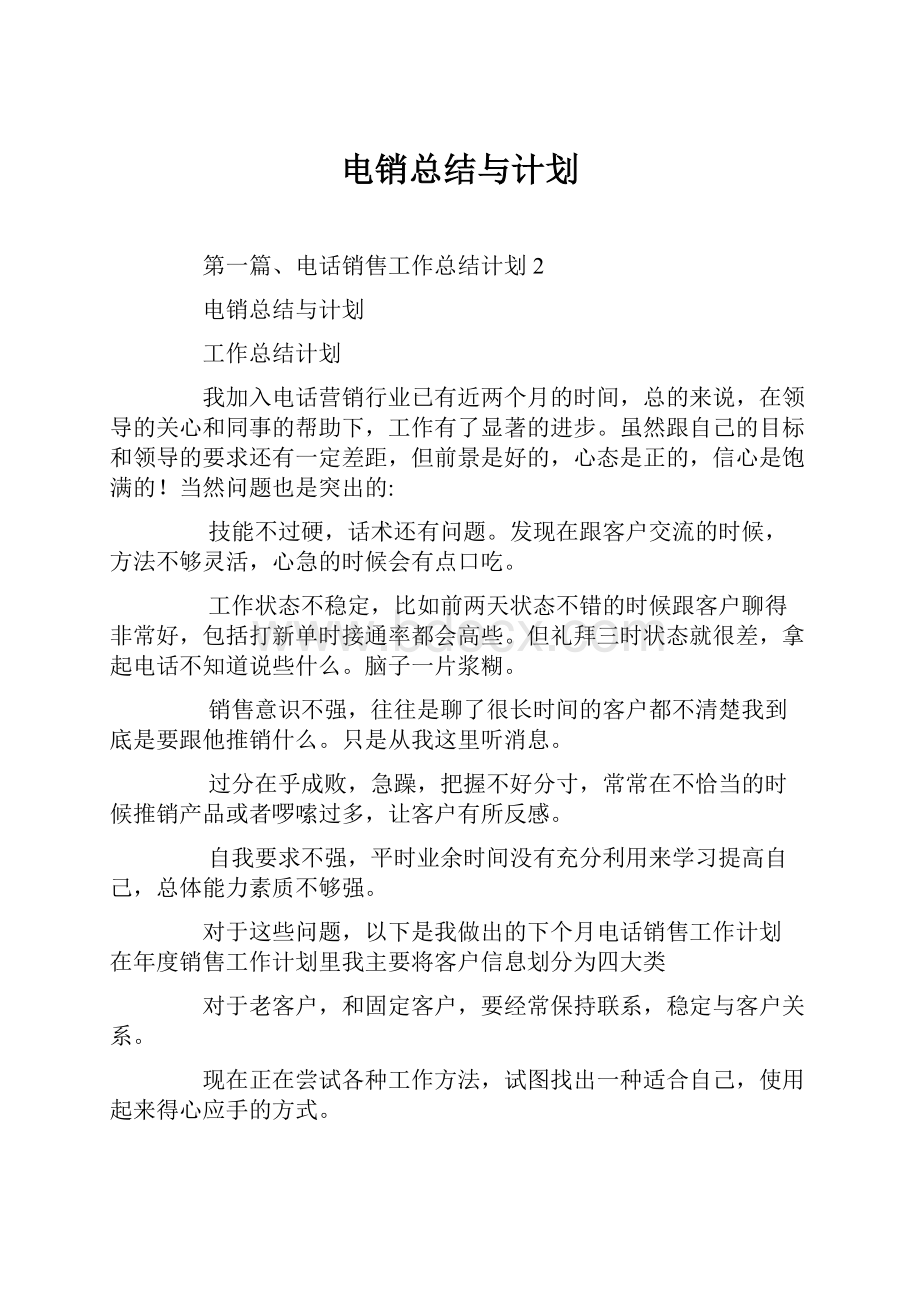 电销总结与计划.docx