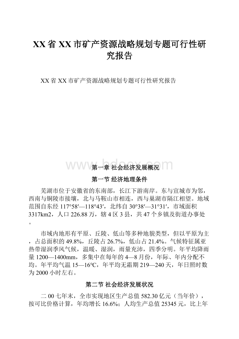 XX省XX市矿产资源战略规划专题可行性研究报告.docx