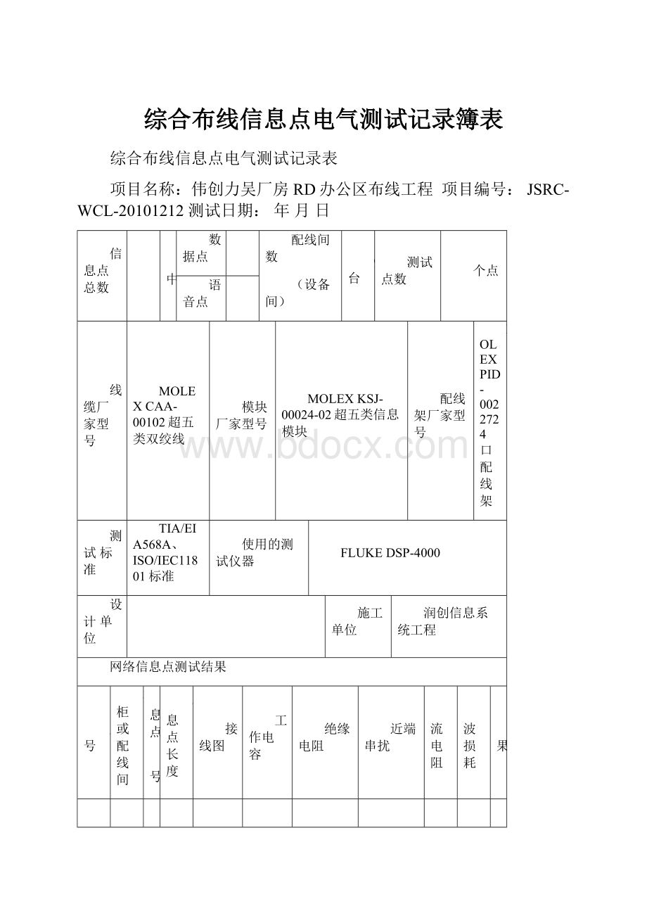 综合布线信息点电气测试记录簿表.docx_第1页