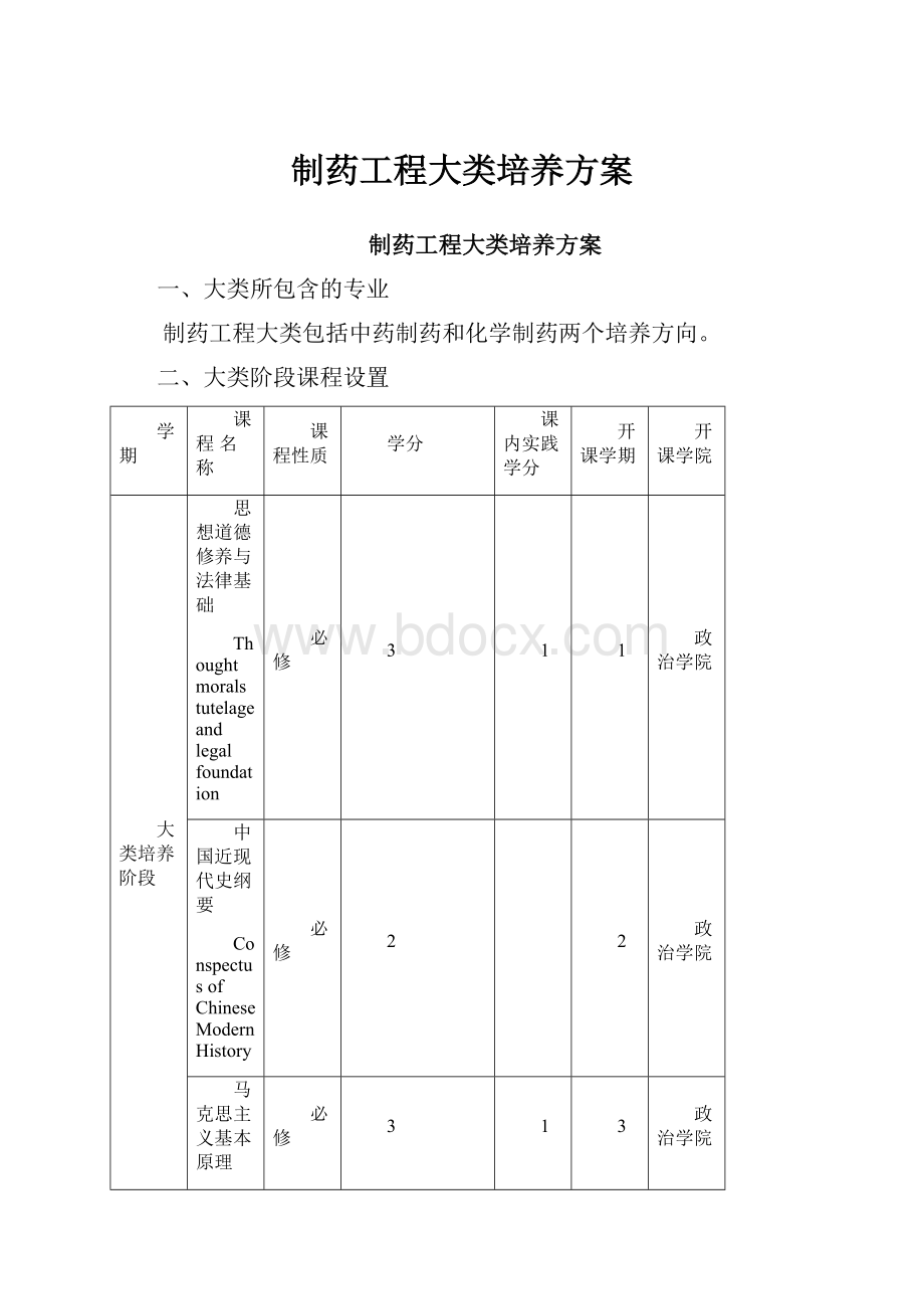 制药工程大类培养方案.docx