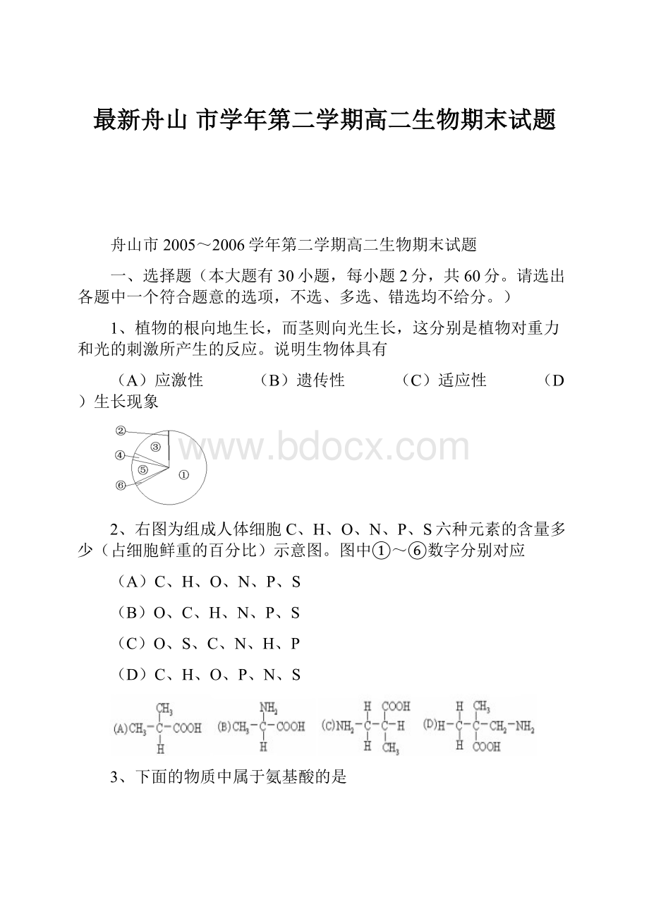 最新舟山 市学年第二学期高二生物期末试题.docx